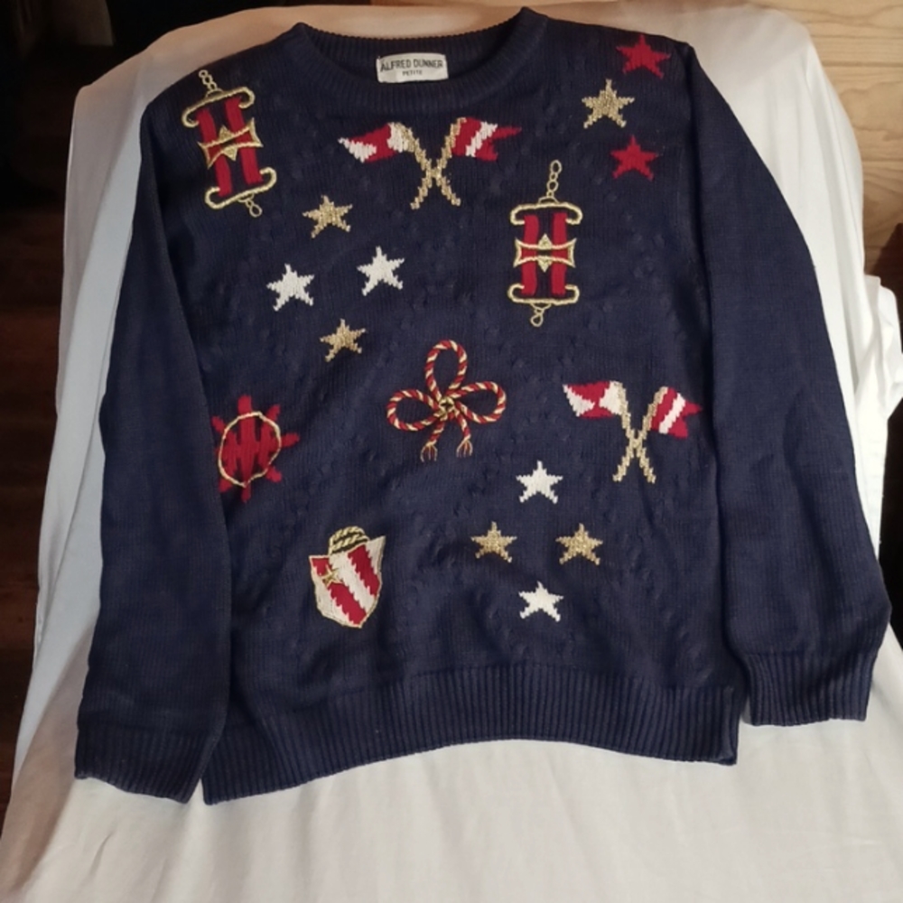 Alfred Dunner Nautical Theme Knit Sweater